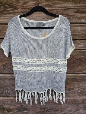 NWT Sweet N Sinful Crochet Lace Fringe Sweater Top – Size Medium